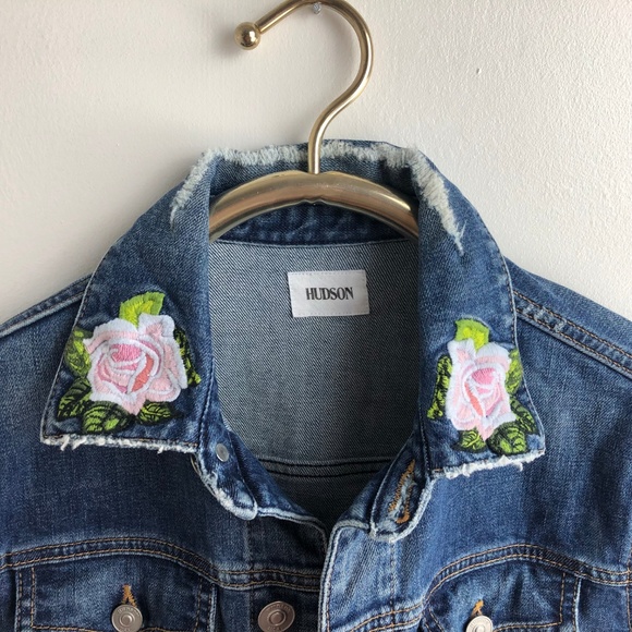 Hudson Jeans Jacket Embroidery Floral Roses Denim - Picture 7 of 8